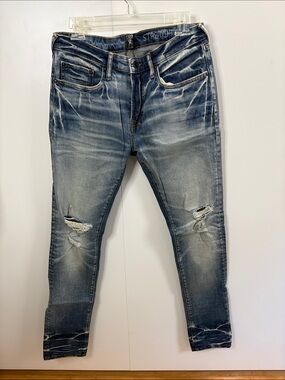 PRPS Men's Distressed Washed Blue Skinny Jeans 32